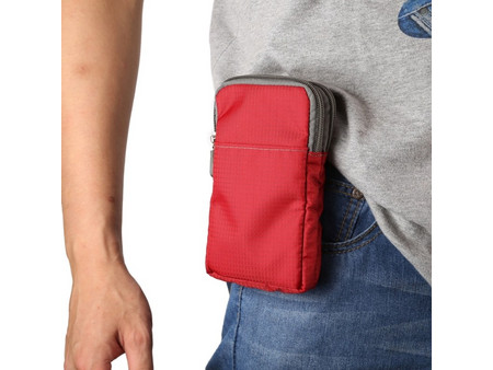 Multi-function Casual Sport Mobile Phone Double Zipper Waist Pack Diagonal Bag for 6.9 Inch or Below Smartphones (Red) (OEM)