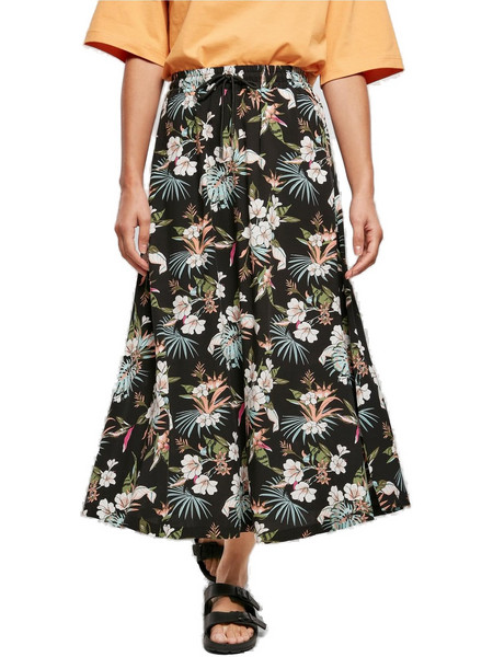 Urban Classics Μίντι Φούστα Υφασμάτινη Ψηλόμεση Κλος Floral Μαύρη Πετρόλ TB4099