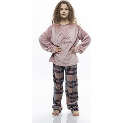 Galaxy Chic Παιδική Πιτζάμα Fleece Χειμωνιάτικη Καφέ Ροζ 130-23