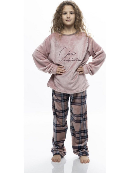 Galaxy Chic Παιδική Πιτζάμα Fleece Χειμωνιάτικη Καφέ Ροζ 130-23