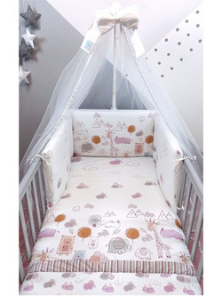 Baby Star Happy Animals Σετ Κούνιας White/Lilac 7τμχ