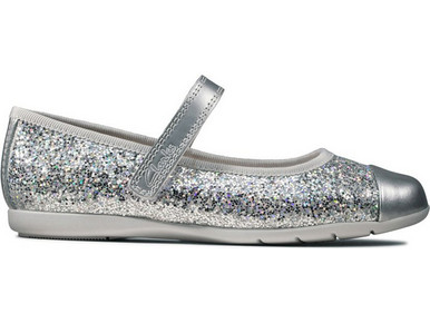 Clarks Παιδικές Μπαλαρίνες Δερμάτινες με Σκρατς Ασημένιες 26149016
