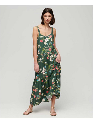 Superdry Midi Καλοκαιρινό Καθημερινό Φόρεμα Floral Κυπαρισσί W8011725A-2GZ