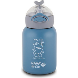 Nava We Care Παιδικό Μπουκάλι Θερμός Ανοξείδωτο BPA Free με Καλαμάκι Γαλάζιο 350ml