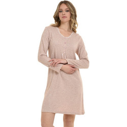 Primavera Lingerie Γυναικείο Νυχτικό Χειμωνιάτικο Βαμβακερό Μπεζ Z322