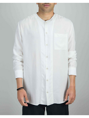 Diverse Ανδρικό Πουκάμισο Βαμβακερό Μακρυμάνικο Overshirt με Mao Γιακά Λευκό 24046-895-656