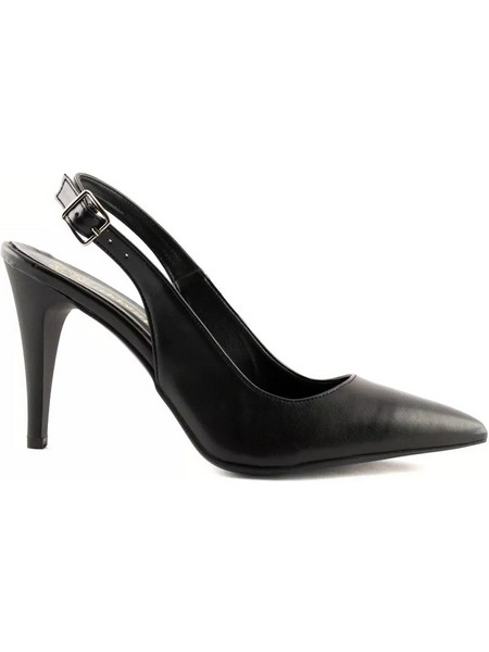 Stefania Γόβες Slingback Δερμάτινες με Τακούνι Στιλέτο Μαύρες 714