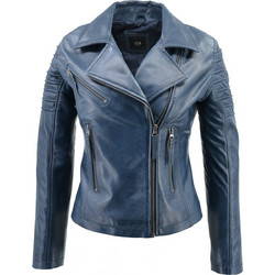 Leather 100 Γυναικείο Μπουφάν Δερμάτινο Κοντό Μπλε 49-W-PERF141