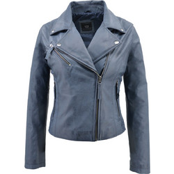 Leather 100 Γυναικείο Μπουφάν Δερμάτινο Κοντό Μπλε 49-W-ANIAS