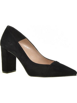 Ellen Γόβες Suede με Χοντρό Ψηλό Τακούνι Μαύρες W12003
