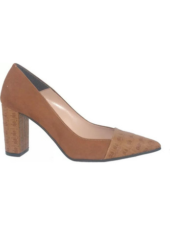 Ellen Γόβες Suede με Χοντρό Ψηλό Τακούνι Μπεζ W12003