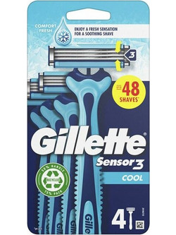 Gillette Sensor 3 Cool Ξυραφάκι μιας Χρήσης με 3 Λεπίδες & Λιπαντική Ταινία 4τμχ