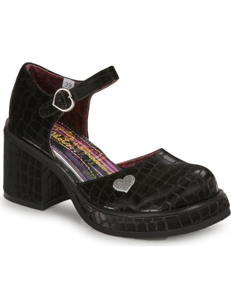 Irregular Choice Night Fever Γόβες Δερμάτινες με Χοντρό Χαμηλό Τακούνι Λουράκι & Φιάπα Μαύρες 4648-03H