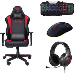 Bloody Combo GC-330 Καρέκλα Gaming Δερματίνης με Ρυθμιζόμενα Μπράτσα Μαύρη Κόκκινη + G220 + B150N + ES9 Plus
