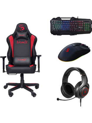 Bloody Combo GC-330 Καρέκλα Gaming Δερματίνης με Ρυθμιζόμενα Μπράτσα Μαύρη Κόκκινη + G220 + B150N + ES9 Plus