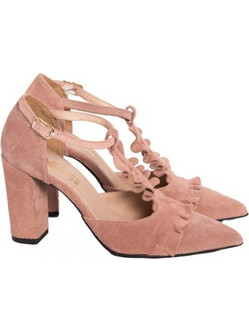 Smart Cronos Γόβες Suede με Χοντρό Ψηλό Τακούνι & Λουράκι Nude 6709