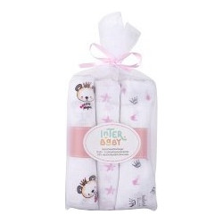 Interbaby Bear Πάνες Αγκαλιάς Ροζ Λευκές 80x80cm 3τμχ