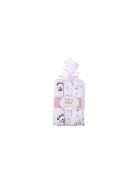Interbaby Bear Πάνες Αγκαλιάς Ροζ Λευκές 80x80cm 3τμχ
