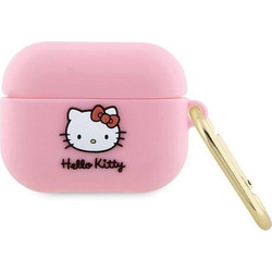 Hello Kitty 3D Kitty Head Θήκη Σιλικόνης με Γάντζο για Apple AirPods Pro 1 Ροζ