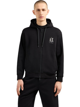 Armani Exchange Ανδρική Ζακέτα Φούτερ με Κουκούλα και Φερμουάρ Μαύρη XM000371AF10818UC001