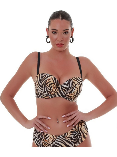 Bluepoint Bikini Top Strapless με Ενίσχυση Animal Print Μαύρο Μπεζ 25066041-19