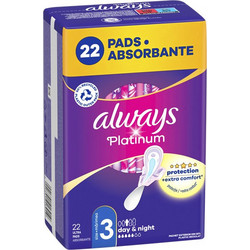 Always Platinum Day & Night Μέγεθος 3 Σερβιέτες με Φτερά για Αυξημένη Ροή 5 Σταγόνες 22τμχ
