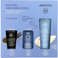 Apivita Aqua Beelicious Rich Texture 40ml + Perfecting & Hydrating Toner 50ml + Black Detox Cleansing Jelly 50ml