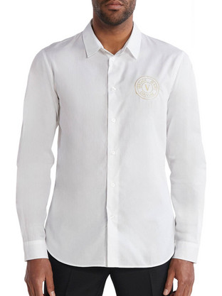 Versace Ανδρικό Πουκάμισο Βαμβακερό Μακρυμάνικο Κανονική Γραμμή Λευκό 76GALYS2CN002-G03