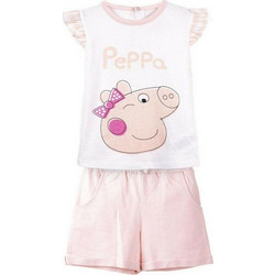 Cerda Peppa Pig Παιδικό Σετ για Κορίτσι Καλοκαιρινό Λευκό Σομόν 2900001157