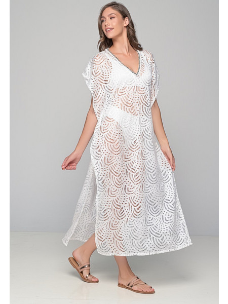 Milena By Paris Γυναικείο Καφτάνι Παραλίας Μακρύ Λευκό 40289