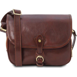 Tuscany Leather Γυναικεία Τσάντα Χιαστί Δερμάτινη Καφέ με Στενό Λουρί TL142020