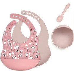 BabyCloud Βρεφικό Σετ Φαγητού Σιλικόνης Rainbow PInk/Beige 4τμχ BC000862