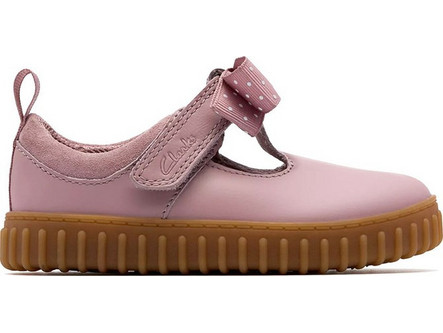 Clarks Παιδικές Μπαλαρίνες Δερμάτινες Ανατομικές με Σκρατς Ροζ 26183914