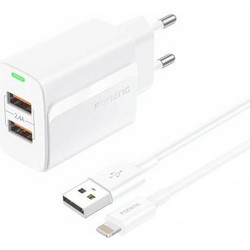 Foneng EU63 Φορτιστής με Καλώδιο Lightning με 2 Θύρες USB-A 12W