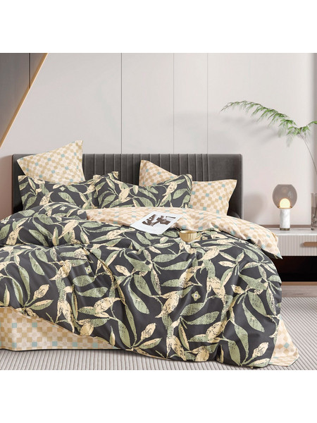 Beauty Home Σετ Σεντόνια Υπέρδιπλα Βαμβακοσατέν 230x260 Antonella Art 12287 Ανθρακί Λαδί