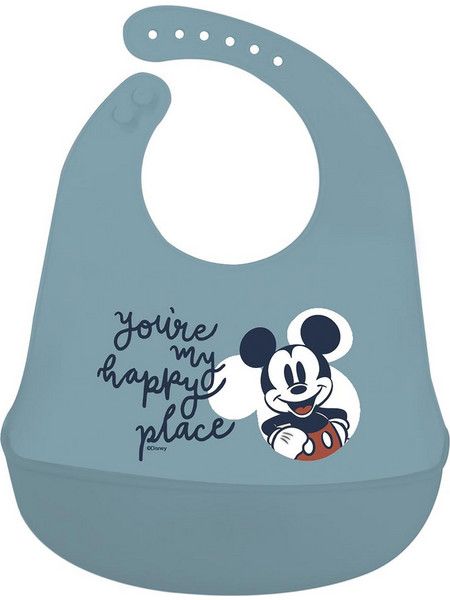 Stor Disney Mickey Mouse Full Of Smiles Αδιάβροχη Σαλιάρα Σιλικόνης με Κουμπί & Τσέπη Μπλε