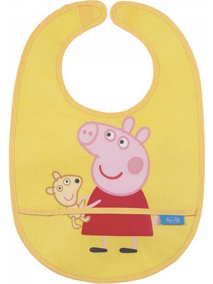 Petit jour Peppa Pig Αδιάβροχη Σαλιάρα από 100% Βαμβάκι με Αυτοκόλλητο & Τσέπη 6m+ Κίτρινη