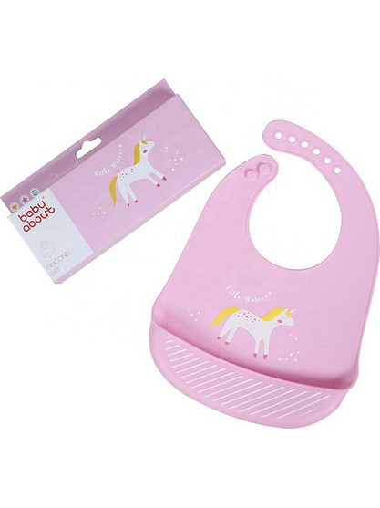 Babywise Cute Animals Unicorn Αδιάβροχη Σαλιάρα Σιλικόνης με Κουμπί & Τσέπη 6m+ Ροζ