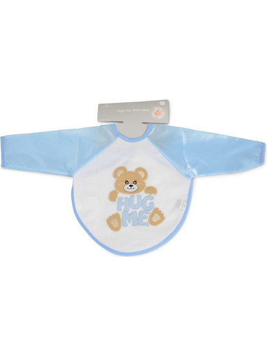 Cangaroo Hug Me Little Bear Αδιάβροχη Σαλιάρα Ποδιά Υφασμάτινη με Κορδόνι & Μανίκια 12m+ Μπεζ Γαλάζια