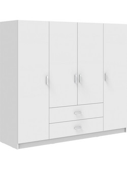 Pakoworld Τετράφυλλη Ντουλάπα Ρούχων Royal Λευκή 200x58x177cm 361-000112