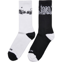 Mister Tee City 030 Ανδρικές Κάλτσες Ψηλές με Σχέδια Λευκές Μαύρες 2Pack MT2313-00826