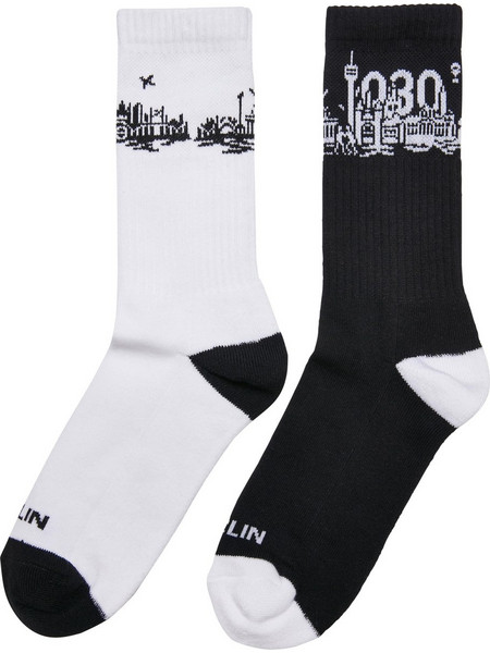 Mister Tee City 030 Ανδρικές Κάλτσες Ψηλές με Σχέδια Λευκές Μαύρες 2Pack MT2313-00826