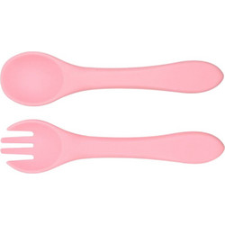 QueenMother Soft Bites Fuchsia Σετ Βρεφικό Πιρούνι & Κουτάλι Σιλικόνης 6m+ Φούξια 2τμχ