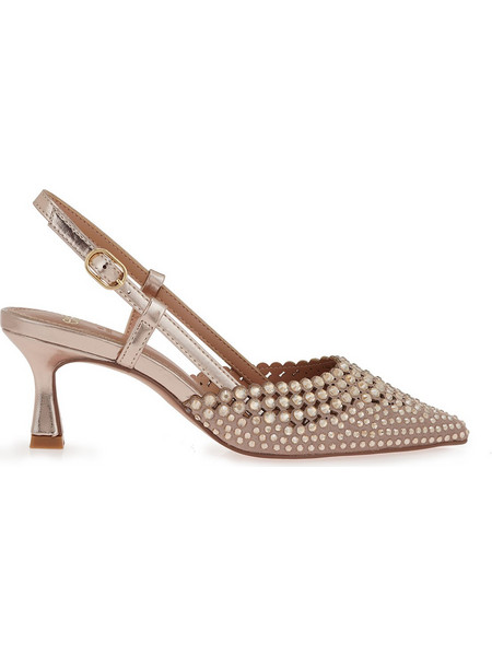 Exe Γόβες Slingback Δερμάτινες με Λεπτό Χαμηλό Τακούνι Ροζ Χρυσές W47000414Z36