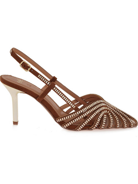 Exe Γόβες Slingback με Τακούνι Στιλέτο με Στρας Καφέ W47005705-9X8