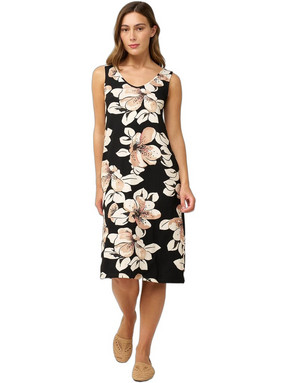 Vamp Midi Καλοκαιρινό Καθημερινό Φόρεμα Floral Μεταξωτό Μαύρο 24482