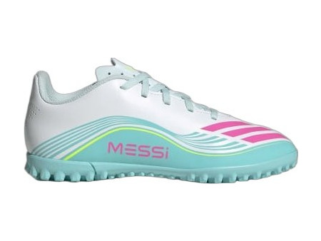 Adidas F50 Messi Club TF JQ0949 Παιδικά Ποδοσφαιρικά Παπούτσια με Σχάρα Λευκά Τιρκουάζ