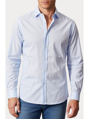 Jack & Jones Ανδρικό Πουκάμισο Βαμβακερό Ριγέ Μακρυμάνικο Κανονική Γραμμή Γαλάζιο 12289180