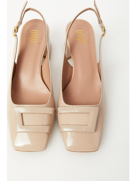 Ovye Γόβες Slingback Δερμάτινες με Χοντρό Χαμηλό Τακούνι Μπεζ LBSS2420006