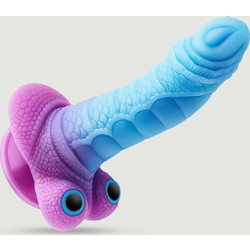 Snake Skin Dildo με Βεντούζα & Όρχεις 24cm Μπλε Ροζ